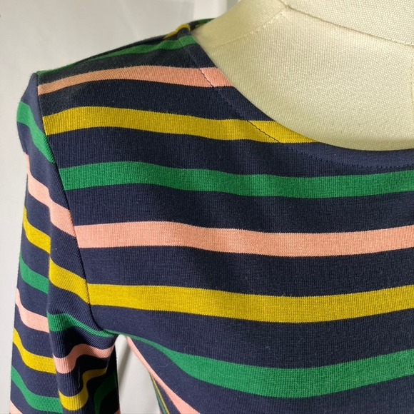 J. Crew Striped Knit Midi Dress Long Sleeve Pink Green Yellow Navy Size 2 New - Picture 2 of 16